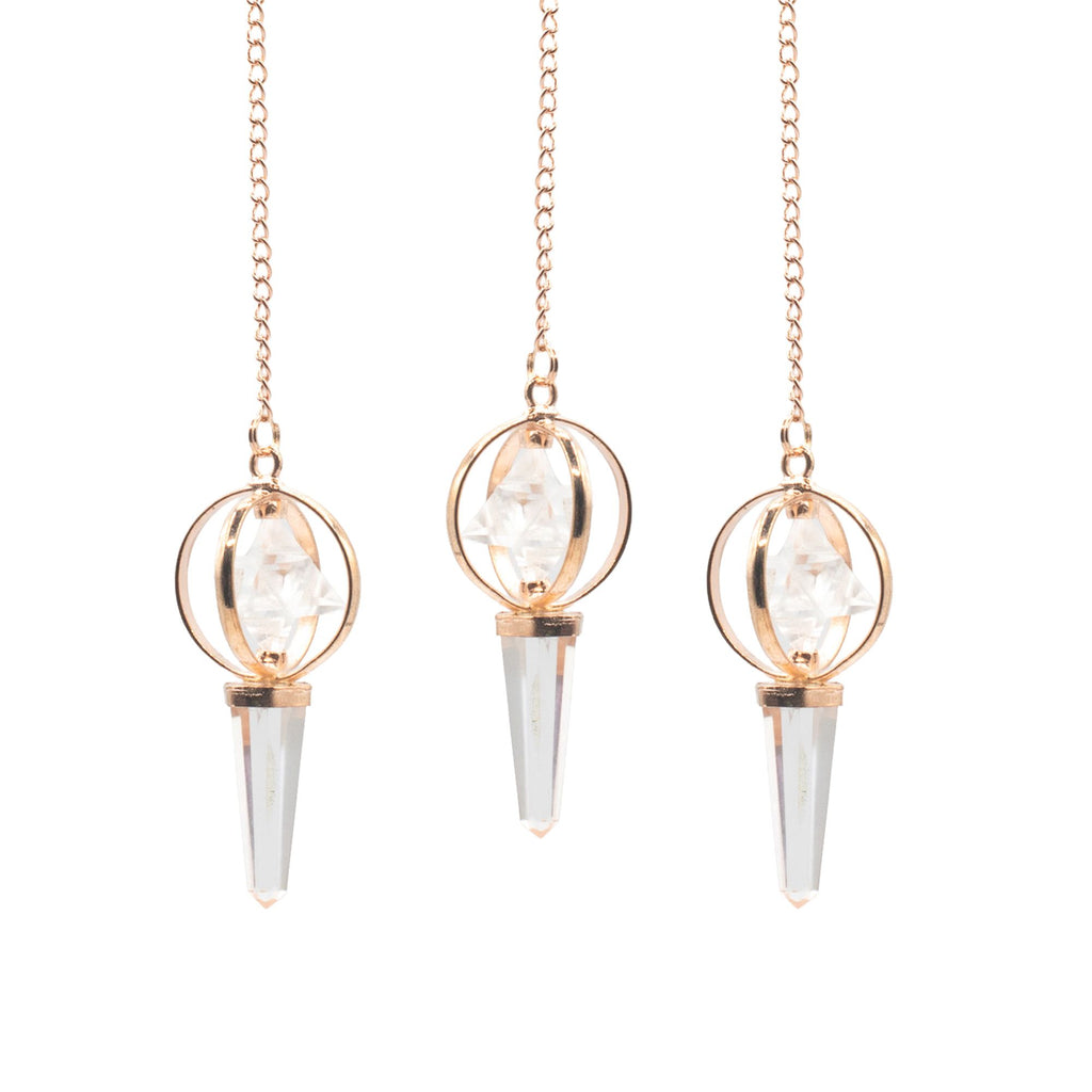 Stellar Gateway | Clear Quartz Spinning Merkaba Pendulum in Copper