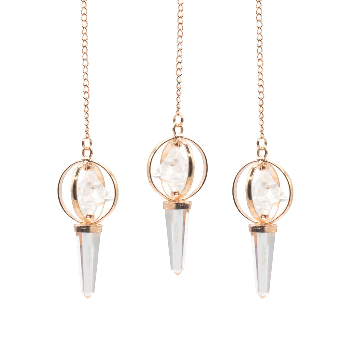 Stellar Gateway | Clear Quartz Spinning Merkaba Pendulum in Copper