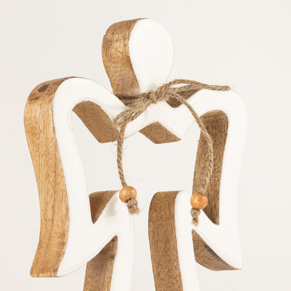 White Halo Angel Ornament in Mango Wood – Large