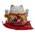 Gold Ceramic Money Cat On Cushion With Moving Hand