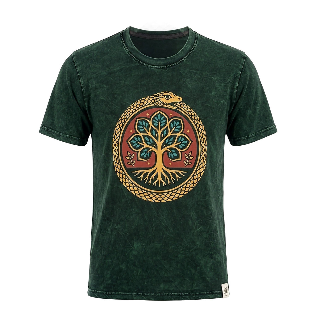 Nomad Sari Stonewashed Cotton T-Shirt | Tree of Life | Green | Small