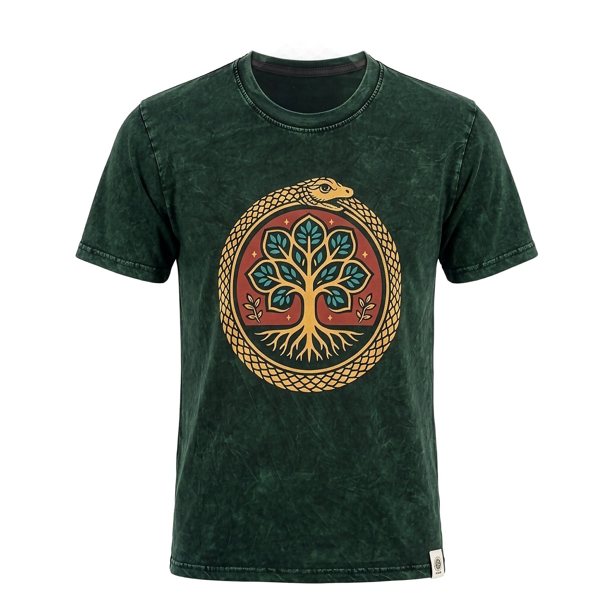 Nomad Sari Stonewashed Cotton T-Shirt | Tree of Life | Green | Small