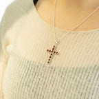 Garnet Crucifix Pendant | Silver Plated | 45cm Chain