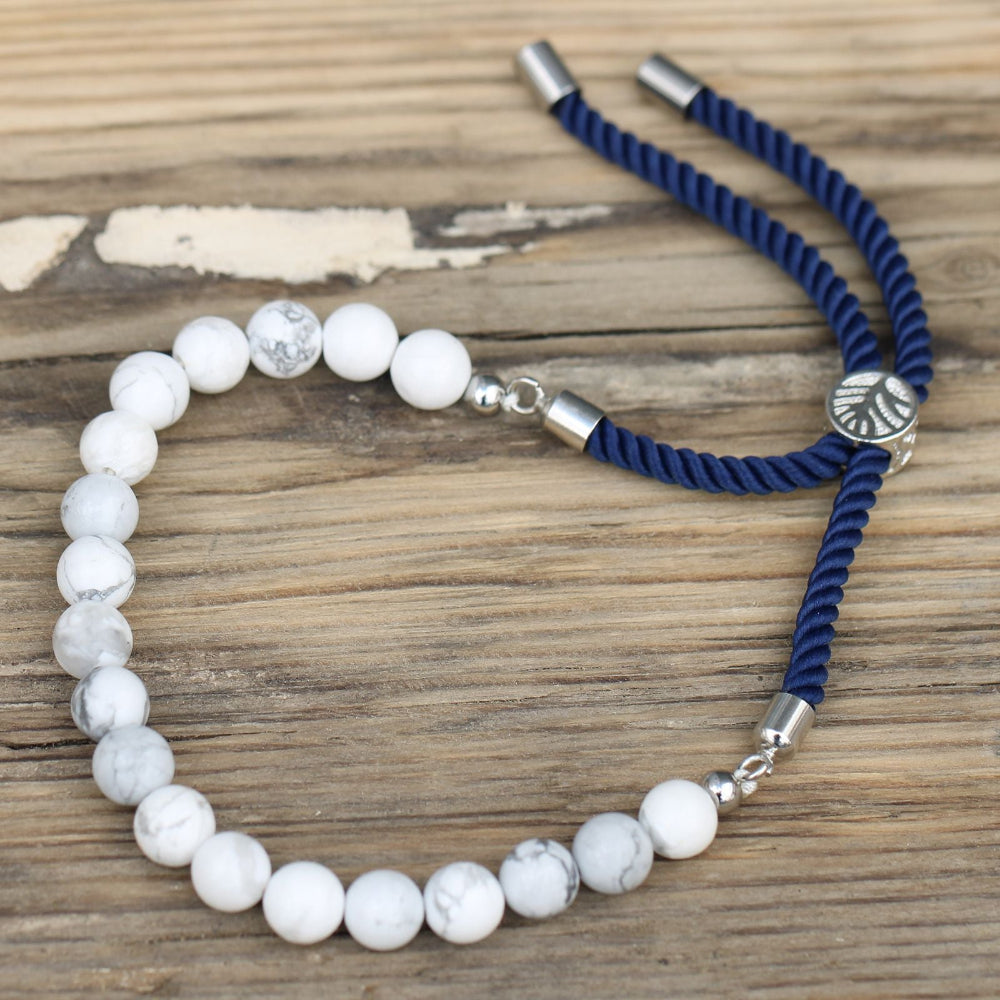 White Howlite 925 Silver Plated Gemstone Navy String Bracelet