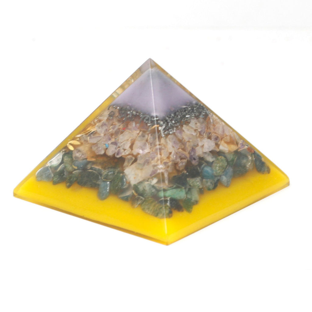 Large Tree Design Orgonite Pyramid - 70 mm Gold Base