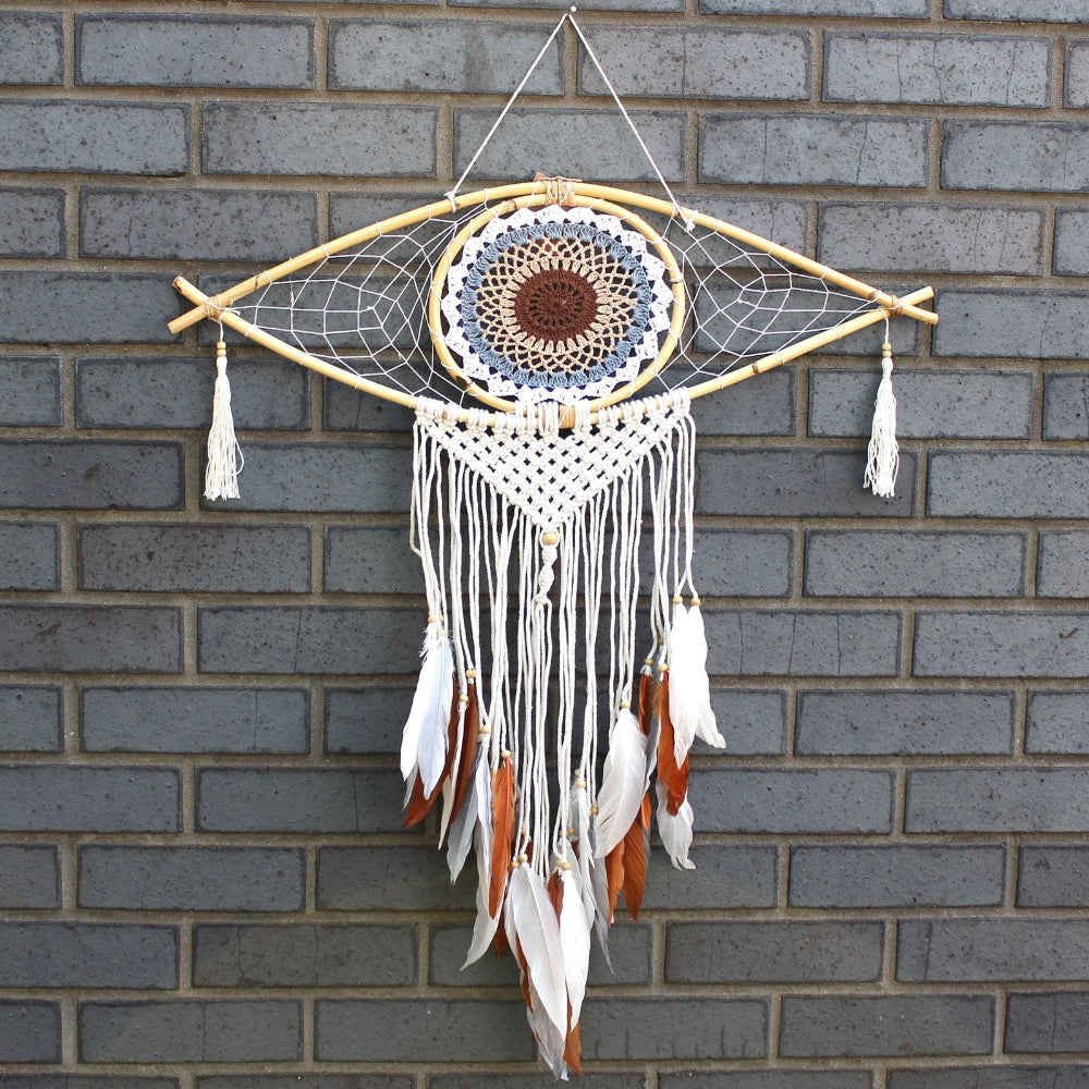 Macrame Evil Eye White/ Grey/Brown Protection Dream Catcher Large