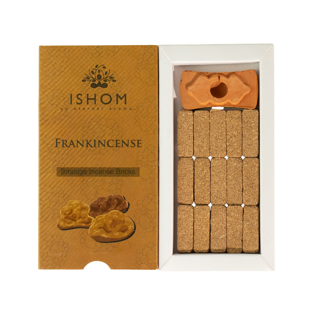 Pack of 15 Natural Incense Smudge Bricks and Burner - Frankincense