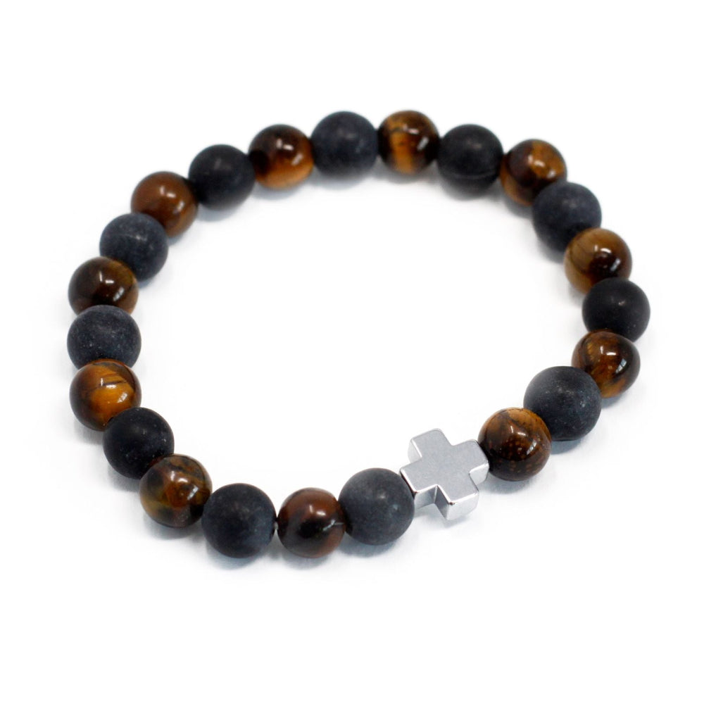 Tiger Eye & Black Stone Set of 2 Gemstones Friendship Bracelets - Power