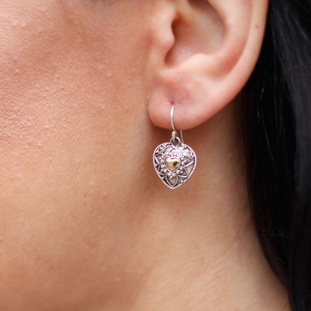 Mandala Hearts Silver & Gold Earrings