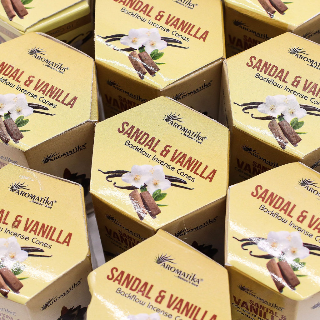 Sandalwood & Vanilla Masala Backflow Incense Cones - Aromatika