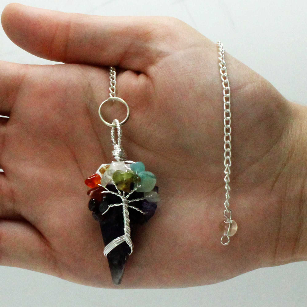 Amethyst Seven Chakra Pendulum | Crystal Dowser with Chakra Stones