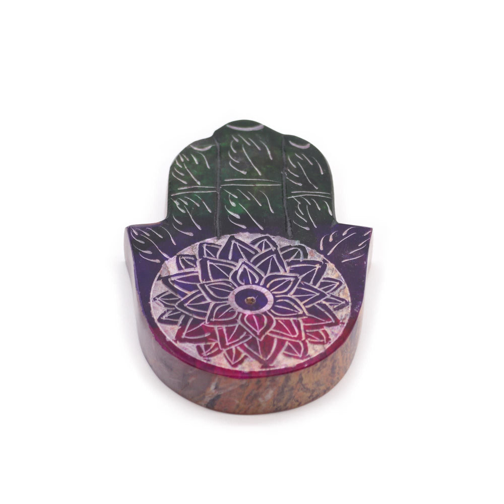 Lotus Flower Soapstone Hamsa Incense Holder