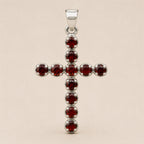 Garnet Crucifix Pendant | Silver Plated | 45cm Chain