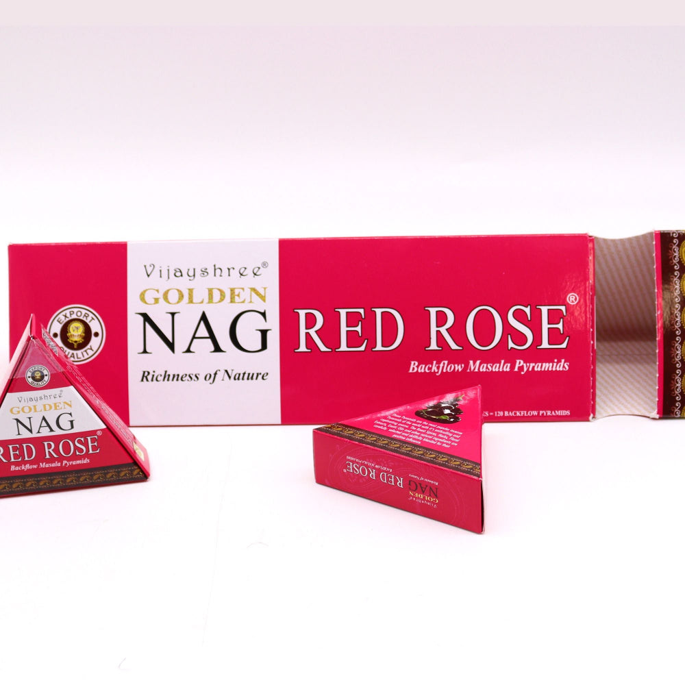 Red Rose Backflow Incense Cones Jumbo Golden Nag 42g