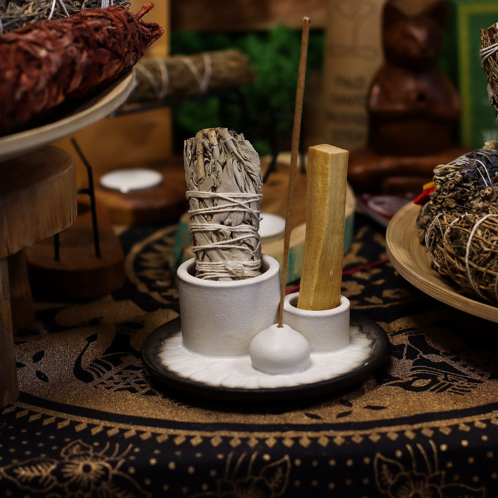 Mandala White And Grey Palo Santo Stick & Smudge Holder