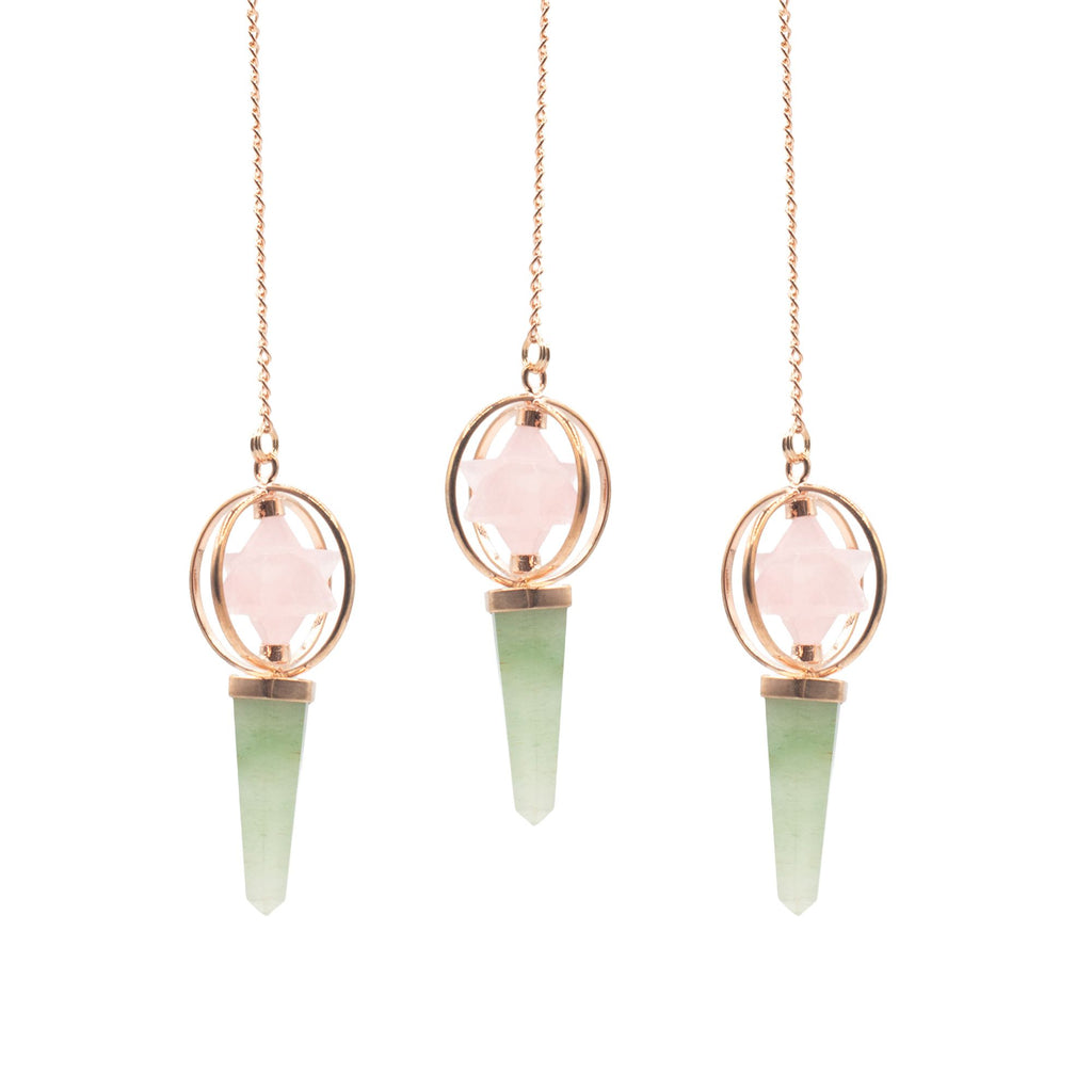 Heart Compass | Rose Quartz & Green Aventurine Spinning Merkaba Pendulum in Copper
