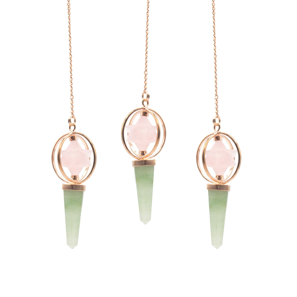 Heart Compass | Rose Quartz & Green Aventurine Spinning Merkaba Pendulum in Copper
