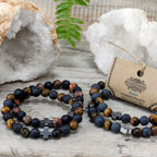 Tiger Eye & Black Stone Set of 2 Gemstones Friendship Bracelets - Power