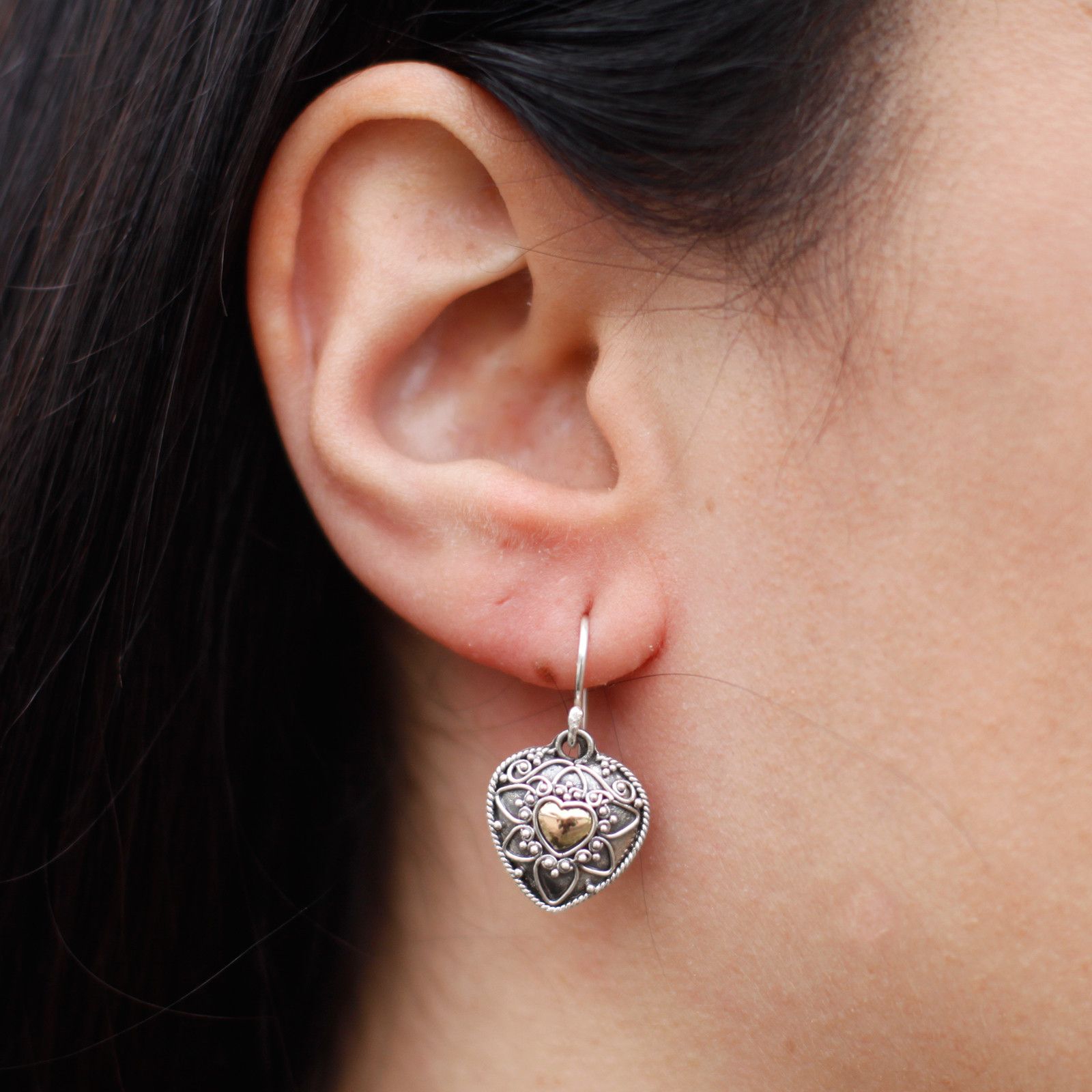 Mandala Hearts Silver & Gold Earrings