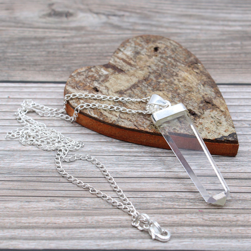 Rock Quartz Gemstone Flat Pencil Pendant