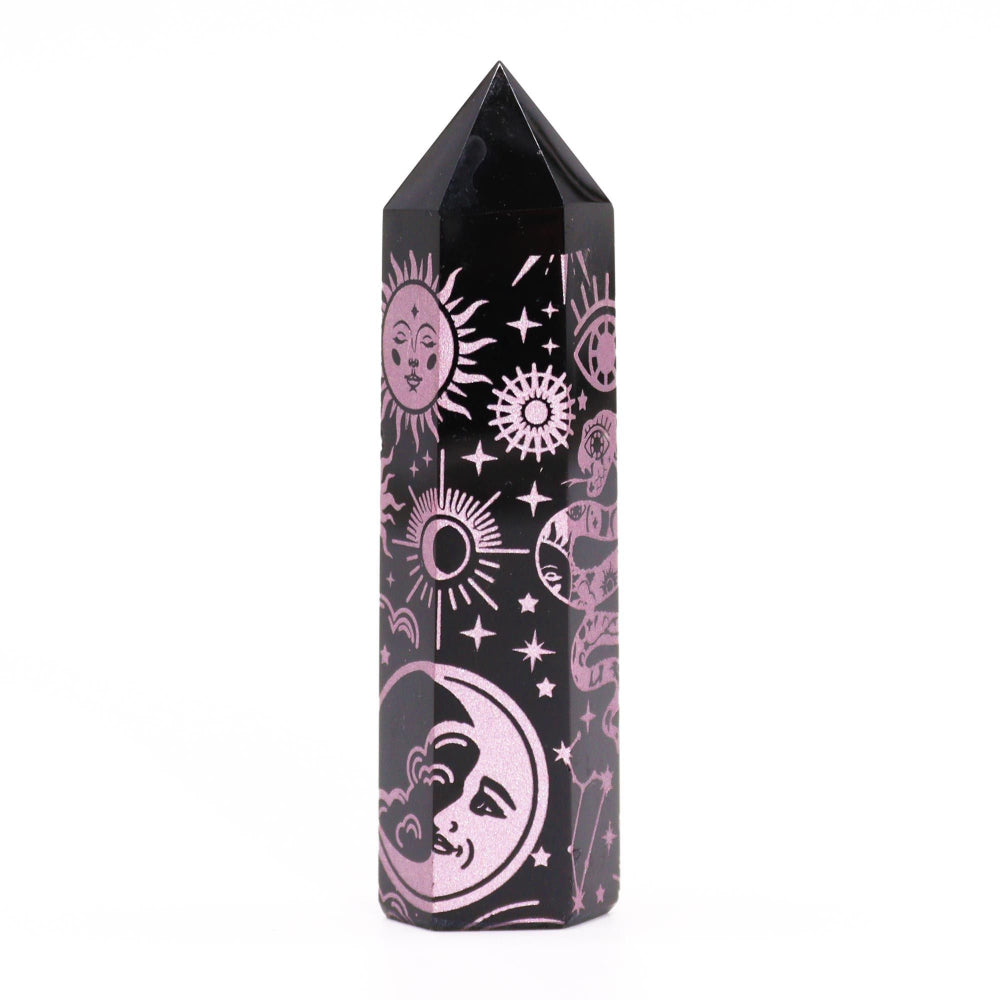 Mystic Story Rose Pink Black Obsidian Point