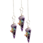 Amethyst Seven Chakra Pendulum | Crystal Dowser with Chakra Stones