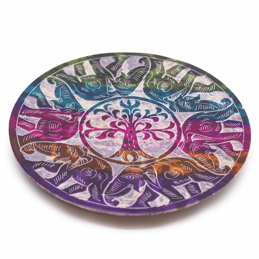 6 Lucky Elephants Soapstone Disc Incense Holder