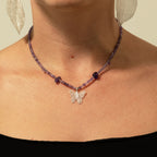 Nymph Amethyst Gemstone Necklace with Real Leaf Butterfly Pendant