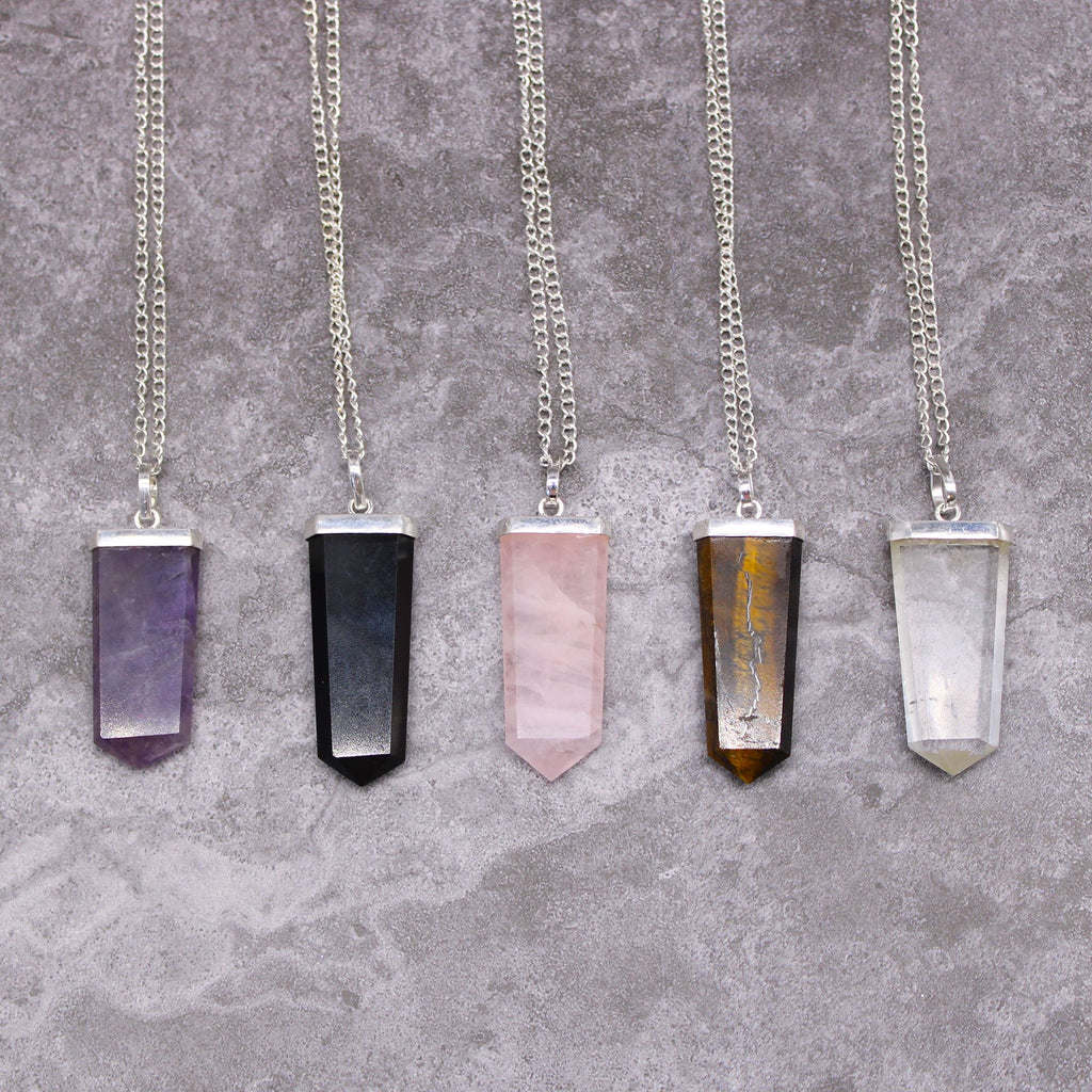 Amethyst Gemstone Flat Pencil Pendant