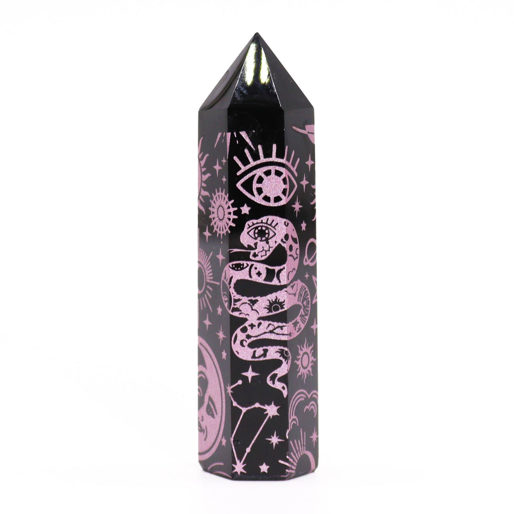 Mystic Story Rose Pink Black Obsidian Point