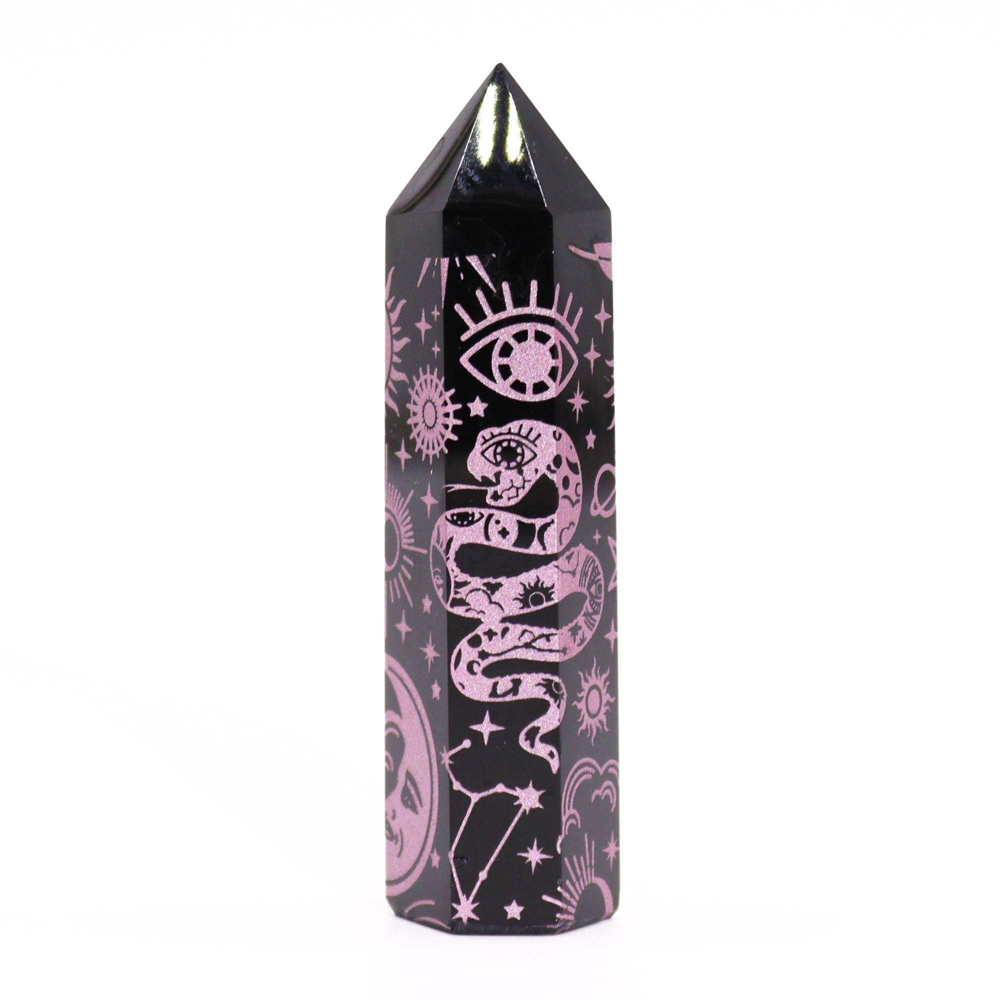 Mystic Story Rose Pink Black Obsidian Point