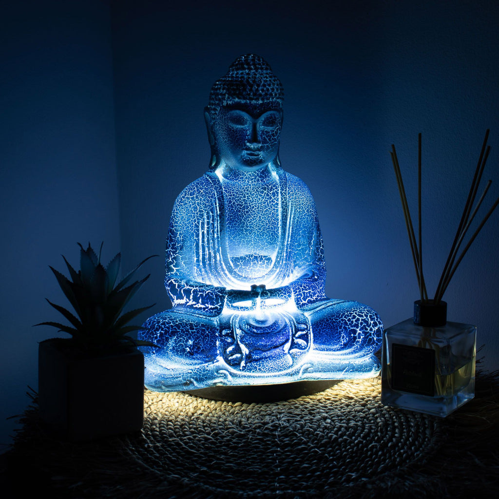 Meditation Buddha Lamp | Sky Blue | Oval Stand
