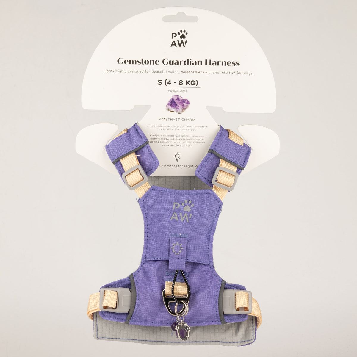 Dog Step-In Guardian Harness with Reflective Mesh & Amethyst Charm - Lavender - Small (4-8kg)