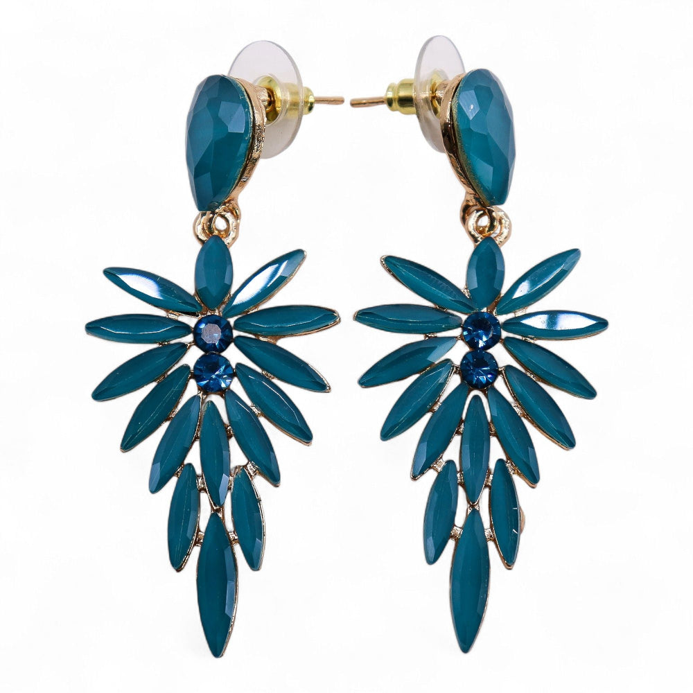 Teal Green - Vintage Glass - Long Drop - Earrings