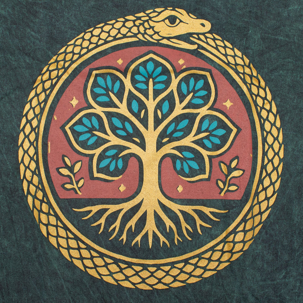 Nomad Sari Stonewashed Cotton T-Shirt | Tree of Life | Green | Small