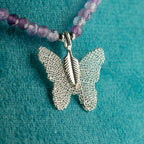 Nymph Amethyst Gemstone Necklace with Real Leaf Butterfly Pendant