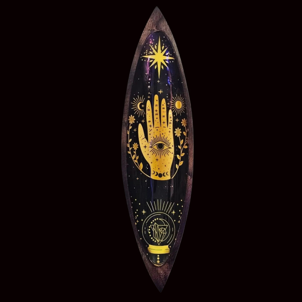 Enamel Incense Bowl - Mango Wood - Hamsa