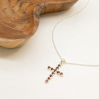 Garnet Crucifix Pendant | Silver Plated | 45cm Chain