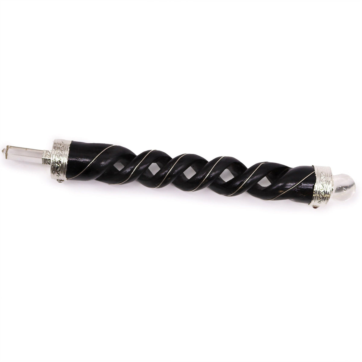 Spiral-Carved Wooden Quartz Wand