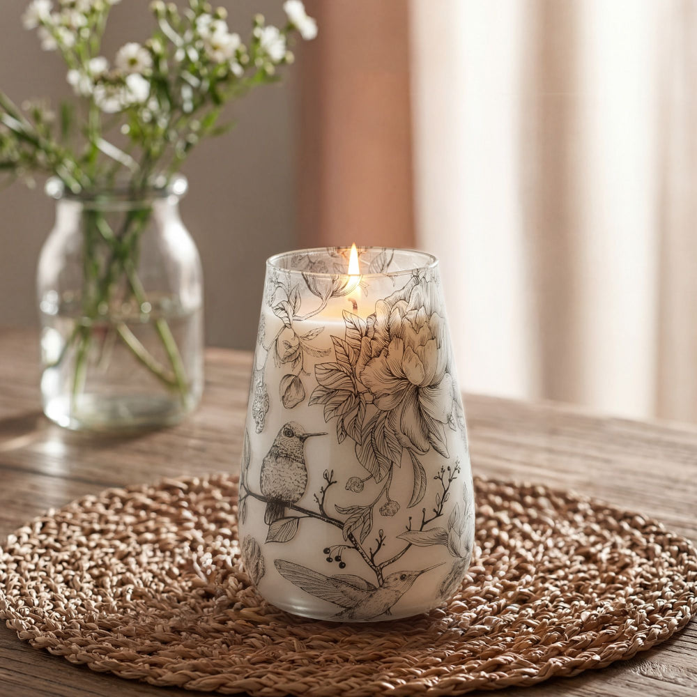 Drawn by Flame — Tall Illustrated Glass Jar Candle