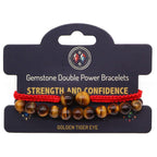 Gemstone double power bracelets on a display card with 'Strength and Confidence' text.
