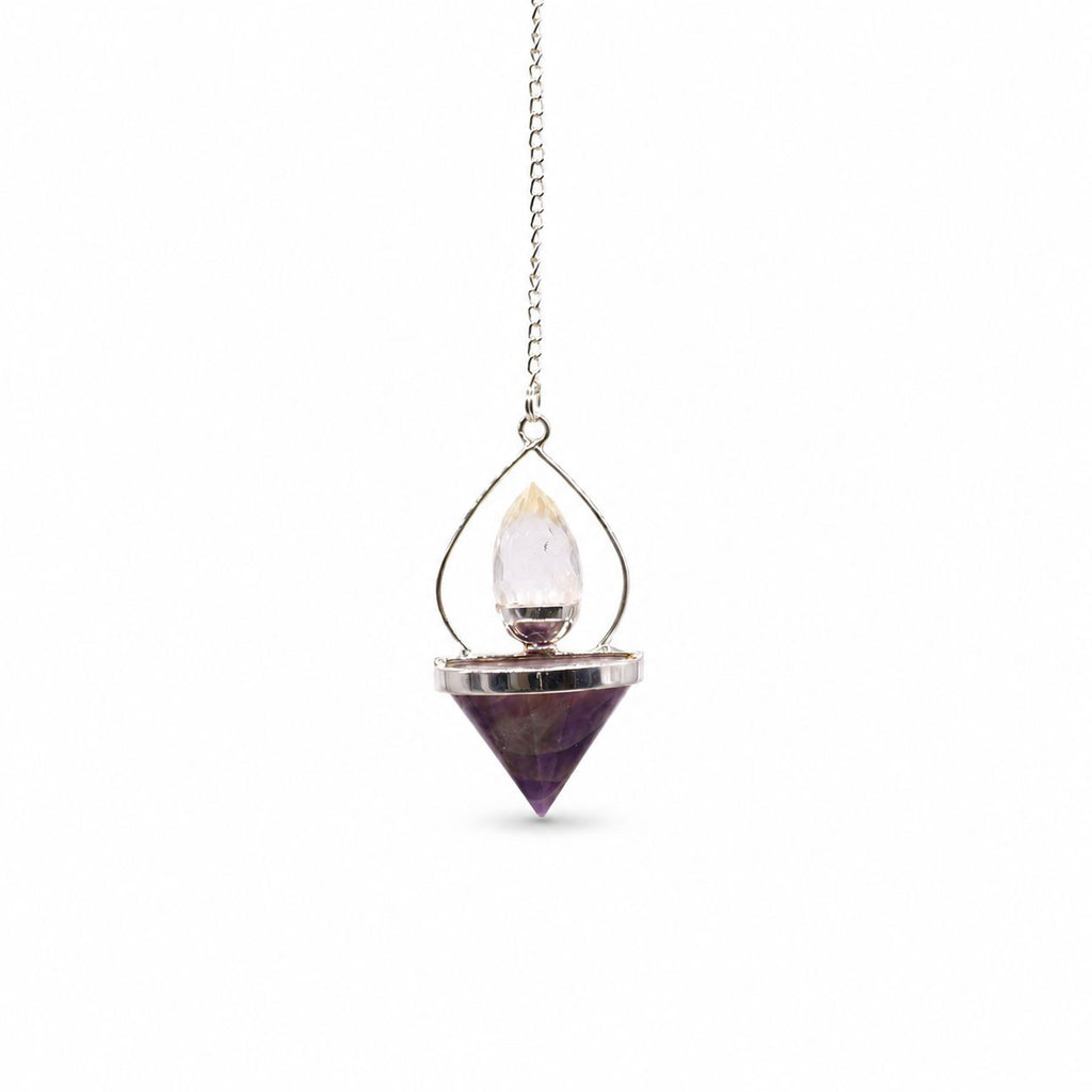 Amethyst & Rock Quartz Gemstone Lantern of Life Pendulum