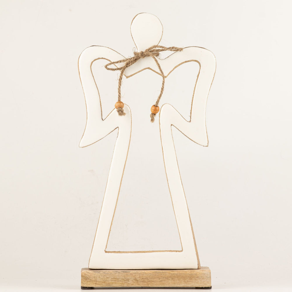 White Halo Angel Ornament in Mango Wood – Large