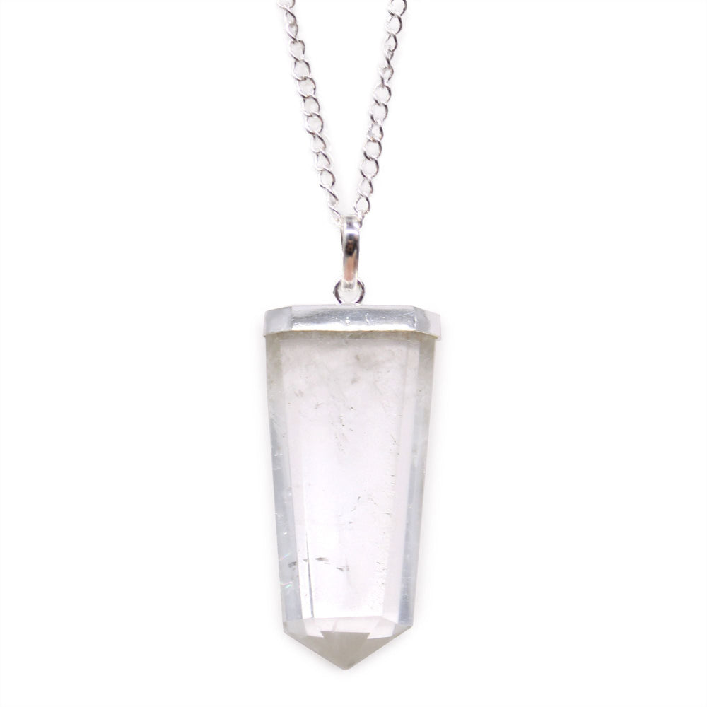 Rock Quartz Gemstone Flat Pencil Pendant