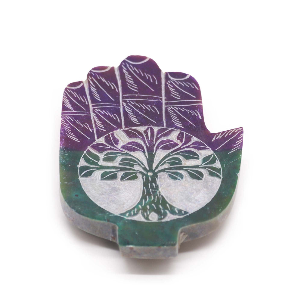 Tree of Life Soapstone Med Hamsa Incense Holder
