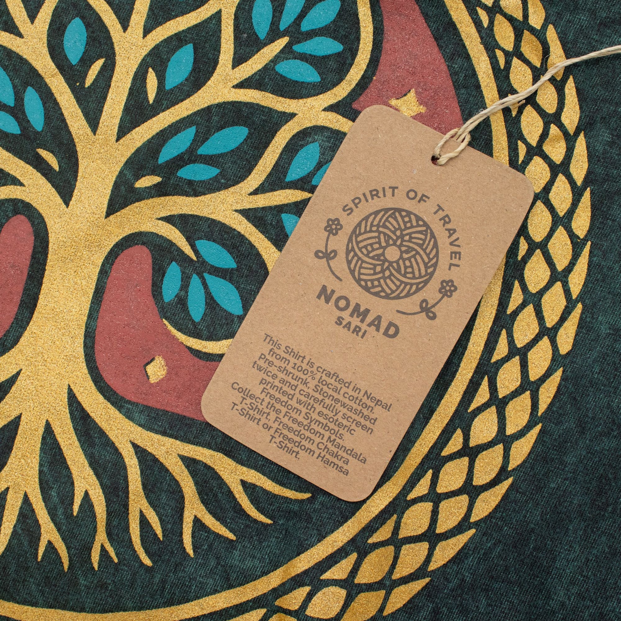 Nomad Sari Stonewashed Cotton T-Shirt | Tree of Life | Green | Small