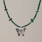 Nymph Malachite Gemstone Necklace | Real Leaf Butterfly Pendant