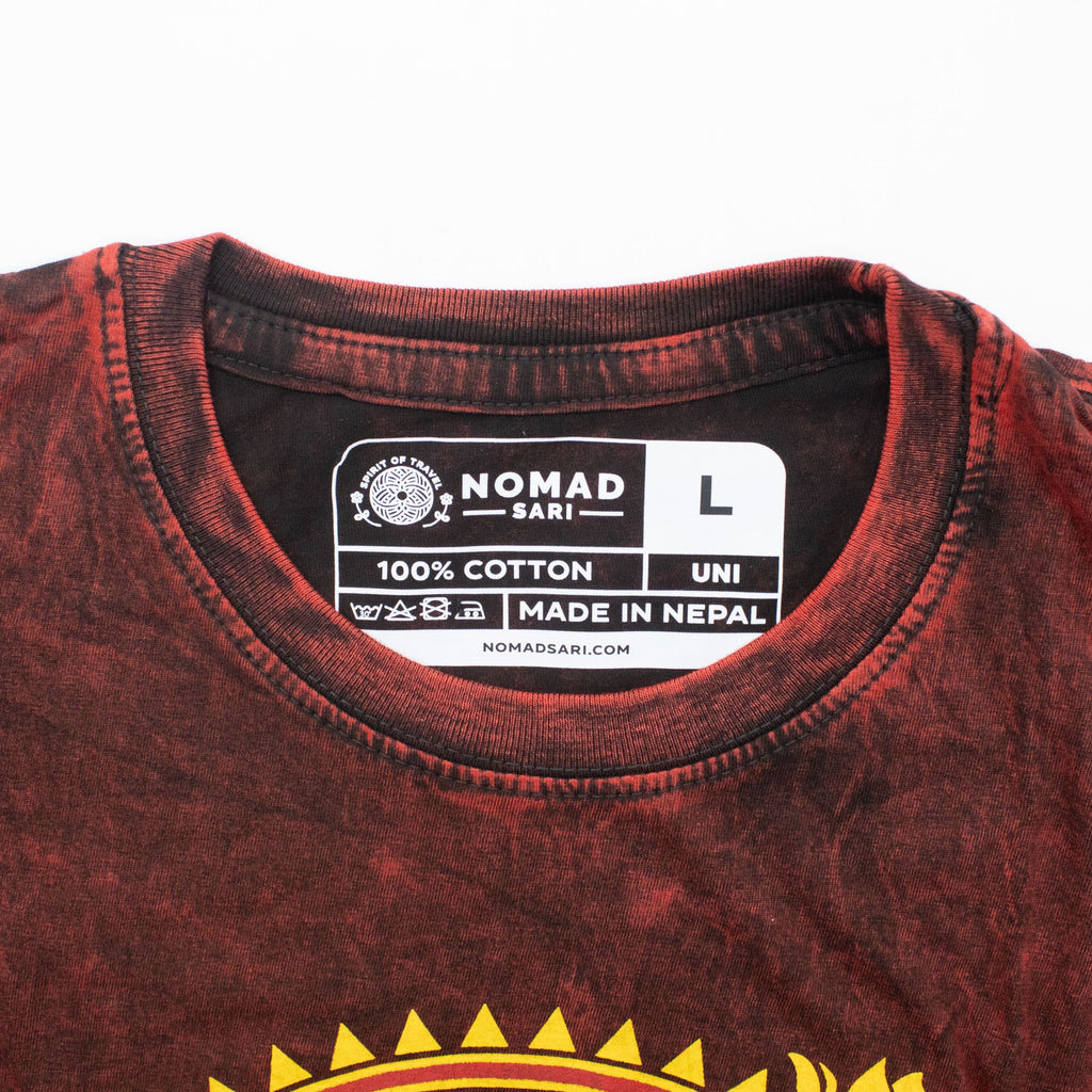 Nomad Sari Stonewashed Cotton T-Shirt | Dragon Mandala | Maroon | Medium