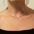 Nymph Rose Quartz Gemstone Necklace with Real Leaf Butterfly Pendant