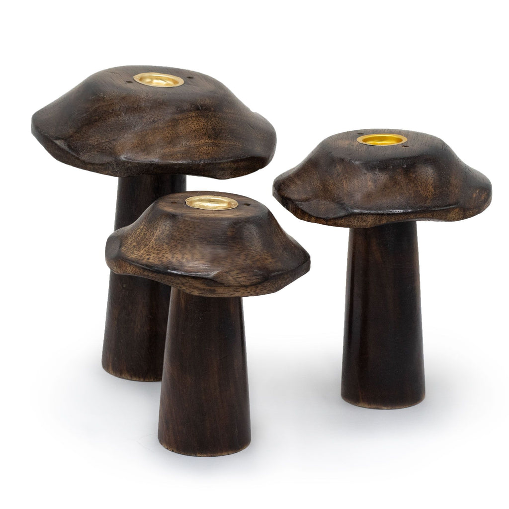 Mango Wood Mushroom Incense Cone Holder – Set of 3